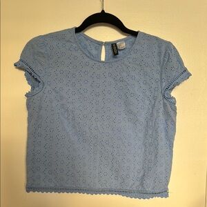 H&M Light Blue Eyelet Lace Women's Top